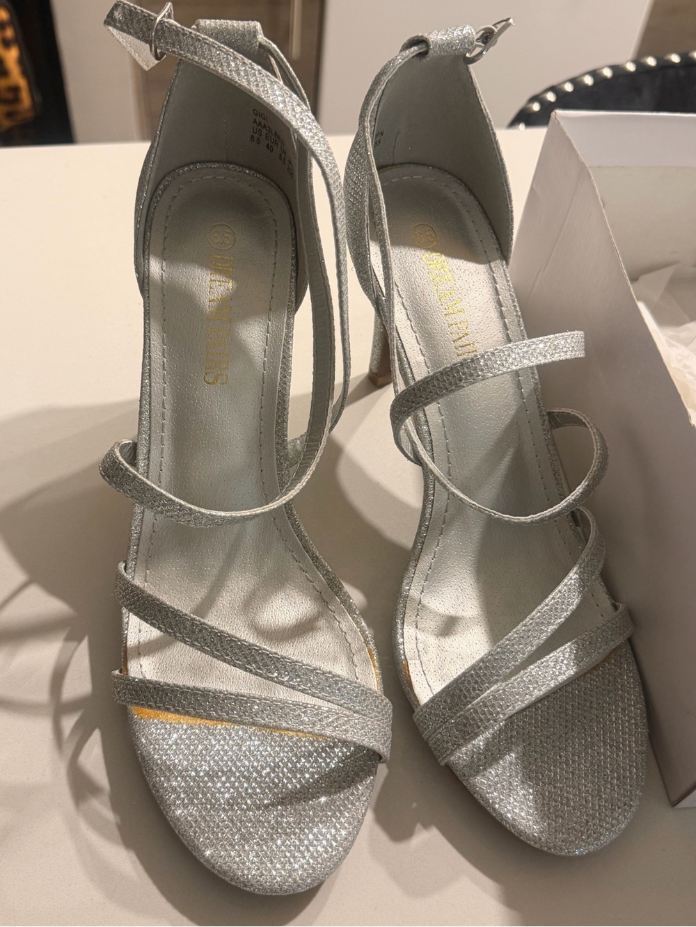 Dream Pairs Silver Glitter Strappy High Heels
